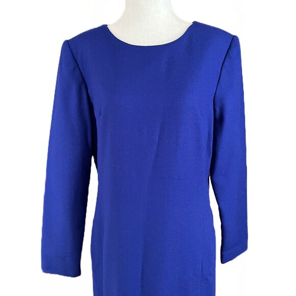 VTG 90s J.G. Hook Wool Shift Dress Royal Blue Long Sleeve Preppy Academia Size12 - Picture 3 of 12